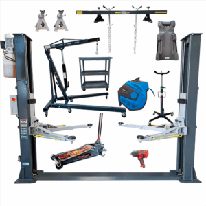 Pack taller mecánico Everforce 10148 con elevador 2 columnas, gatos, grúa y herramientas profesionales