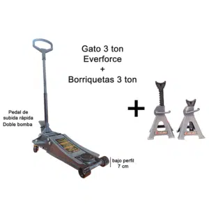 Gato hidráulico Everforce de 3 ton EVFG3T + borriqueta 3 ton